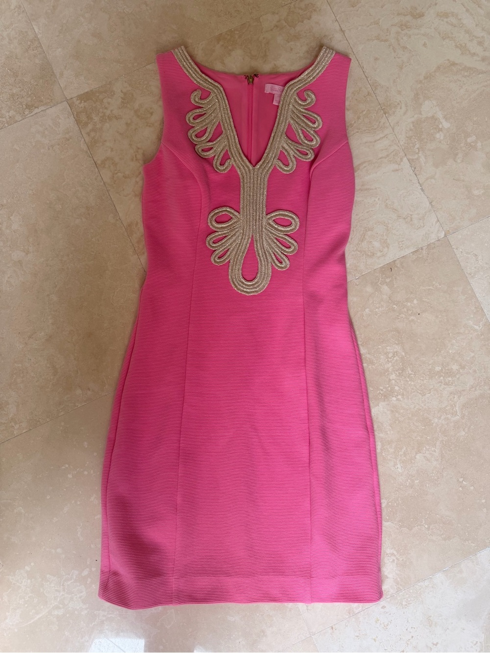 Lilly Pulitzer Pink Sleeveless Sheath Dress with Gold Embellishment - XS